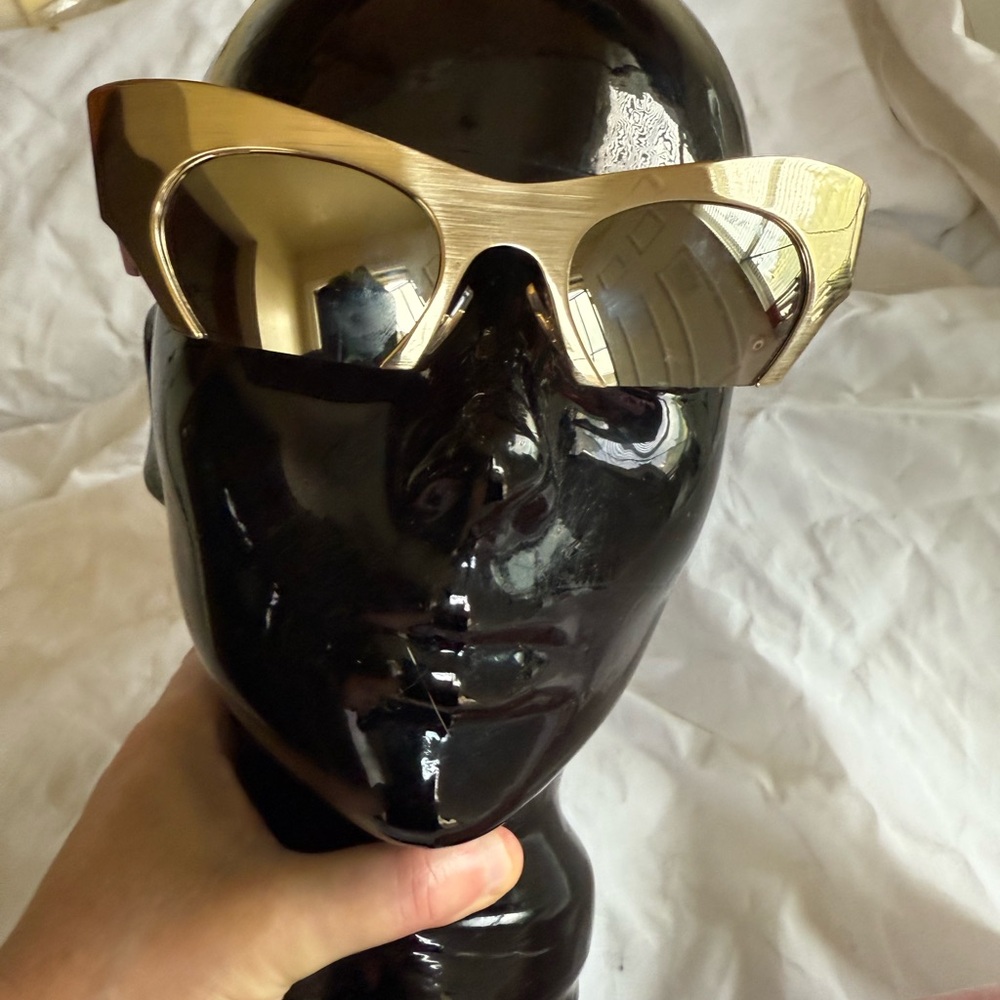 Miu Miu rasoir cat eye Gold Shield Sunglasses with Pink Temple Tips